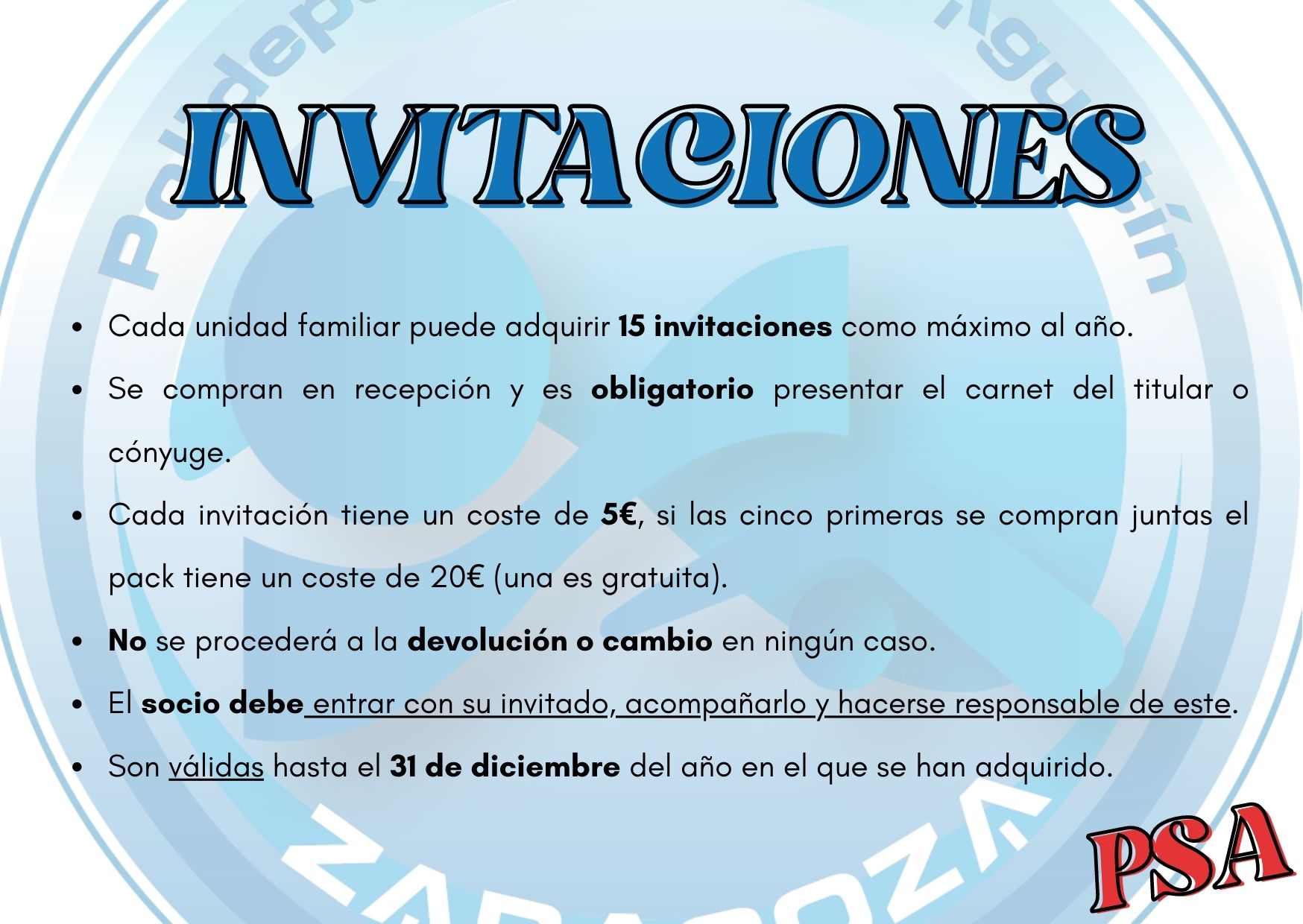 Actividad de INVITACIONES, para socios del Polideportivo San Agustn Zaragoza