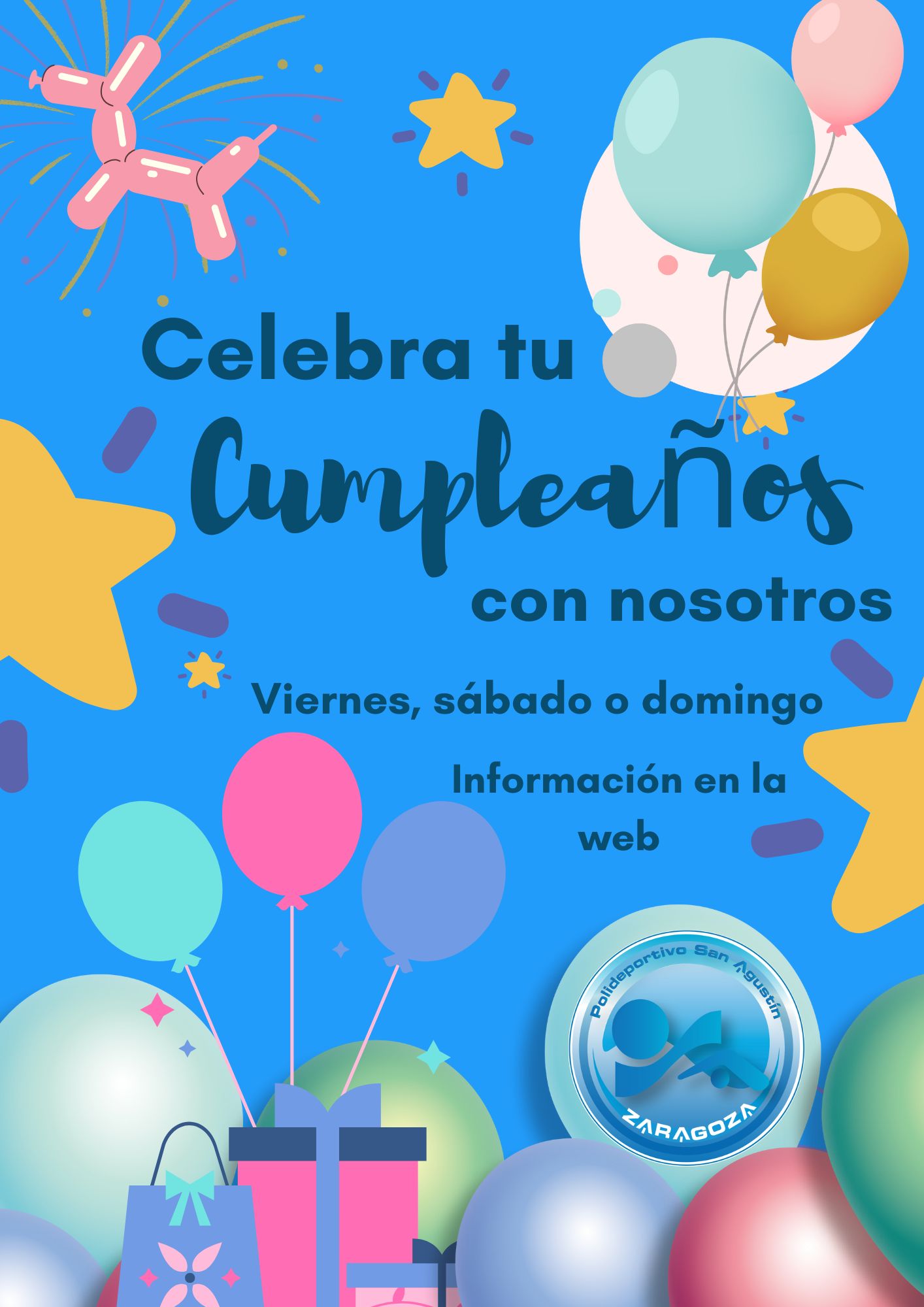 Actividad de FIESTAS CELEBRACION DE CUMPLOEAÑOS INFANTILES, para SOCIOS ENTRE 3 Y 12 AOS del Polideportivo San Agustn Zaragoza