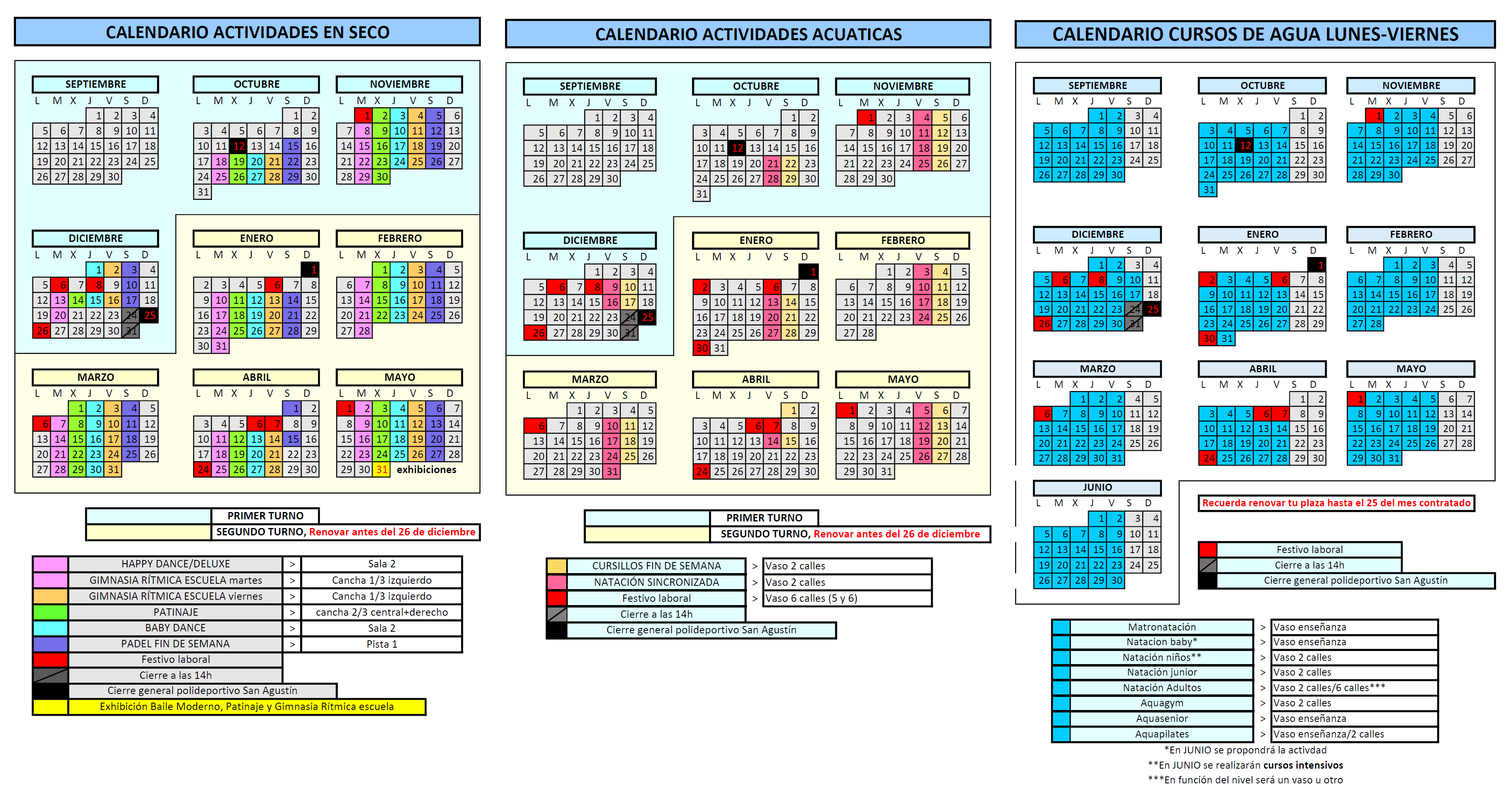 Actividad de CALENDARIO ACTIVIDADES, para Socios y usuarios del Polideportivo San Agustn Zaragoza